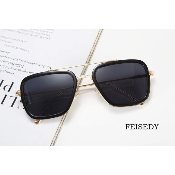 🆕 Men Black Retro Square Sunglasses Gradient Lens Trendy Style Reflected Glare - Picture 6 of 7
